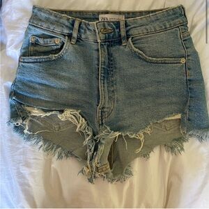 Zara high rise denim shorts TRF blue